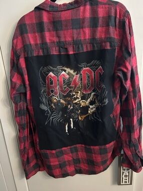 AC/DC Plaid Flannel Shirt - Red, Gray x large